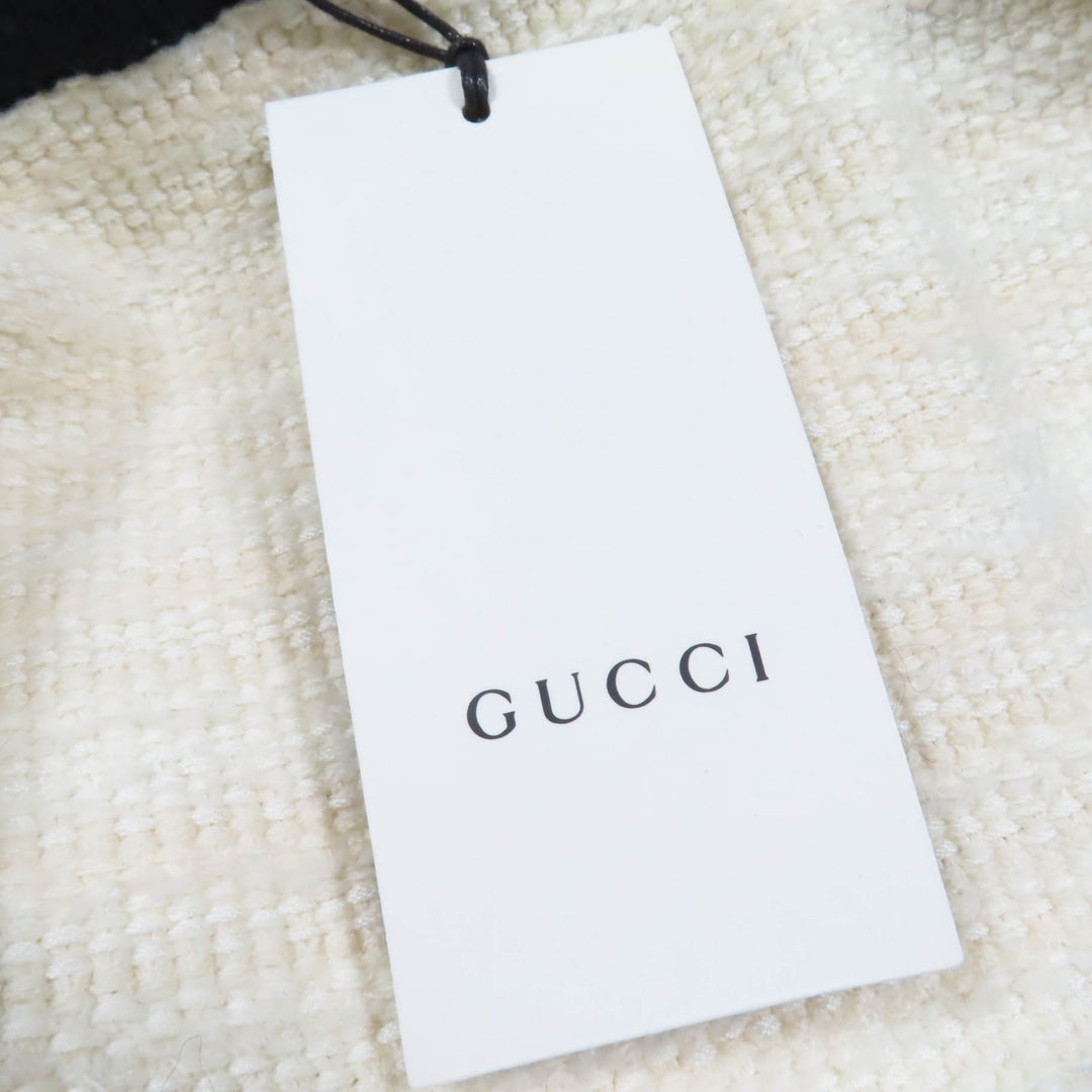 極美品☆GUCCI グッチ 490346 ウール コットン フロントオープン ツイード ノーカラーコート アイボリー M イタリア製 正規品 レディース