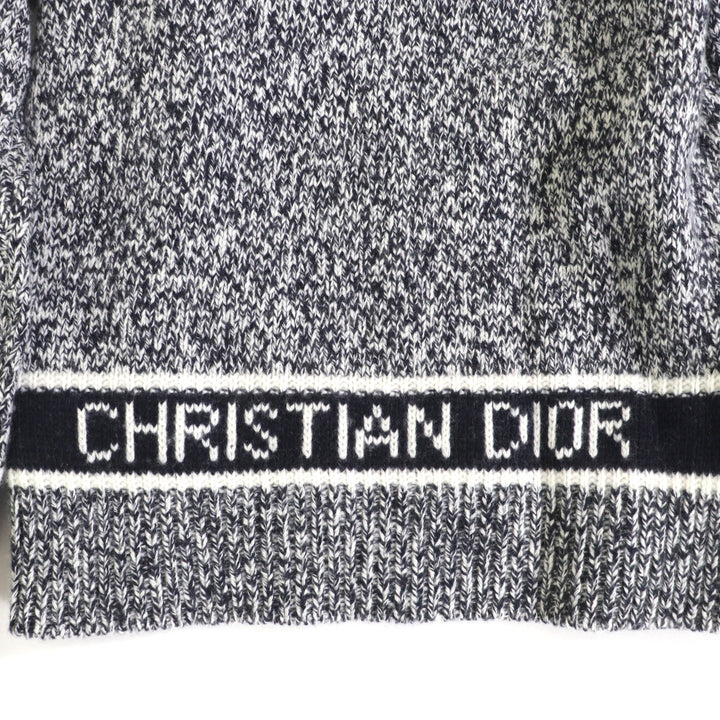極美品★Christian Dior クリスチャンディオール 21AW 054S01AM303 ウール カシミヤ混 バックロゴ Vネック 長袖 ニット 紺 38 正規品