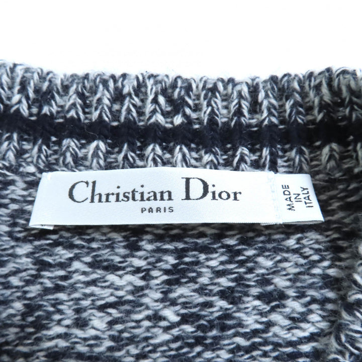 極美品★Christian Dior クリスチャンディオール 21AW 054S01AM303 ウール カシミヤ混 バックロゴ Vネック 長袖 ニット 紺 38 正規品
