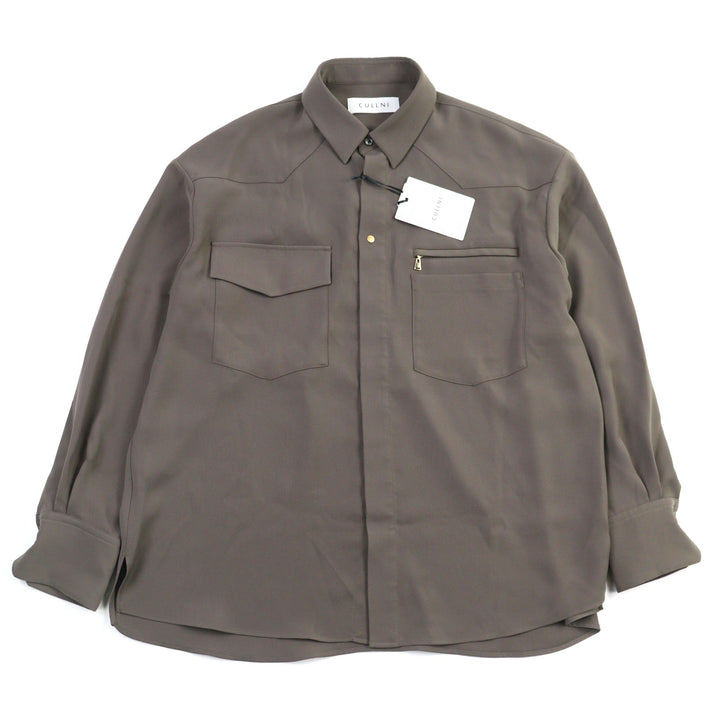 未使用品○CULLNI クルニ 24SS 24-SS-019 Dry Double Satin Pocket Shirt トープ 比翼仕立て 長袖シャツ 2 正規品 メンズ 定価36300円