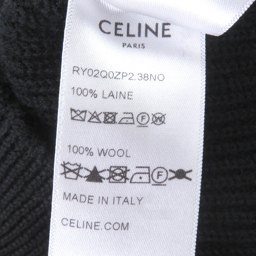 美品□CELINE セリーヌ RY02Q0ZP2 エディ期 トリオンフ刺繍 ハーフジップ トラッカーカラーセーター ブラック S イタリア製 正規品