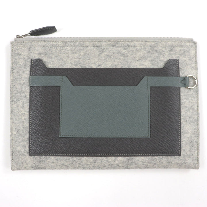 美品▼エルメス TOO DOO トゥードゥー29 フェルト ヴォーエプソン レザー シルバー金具 クラッチバッグ グレー D刻印 保存袋付き　メンズ