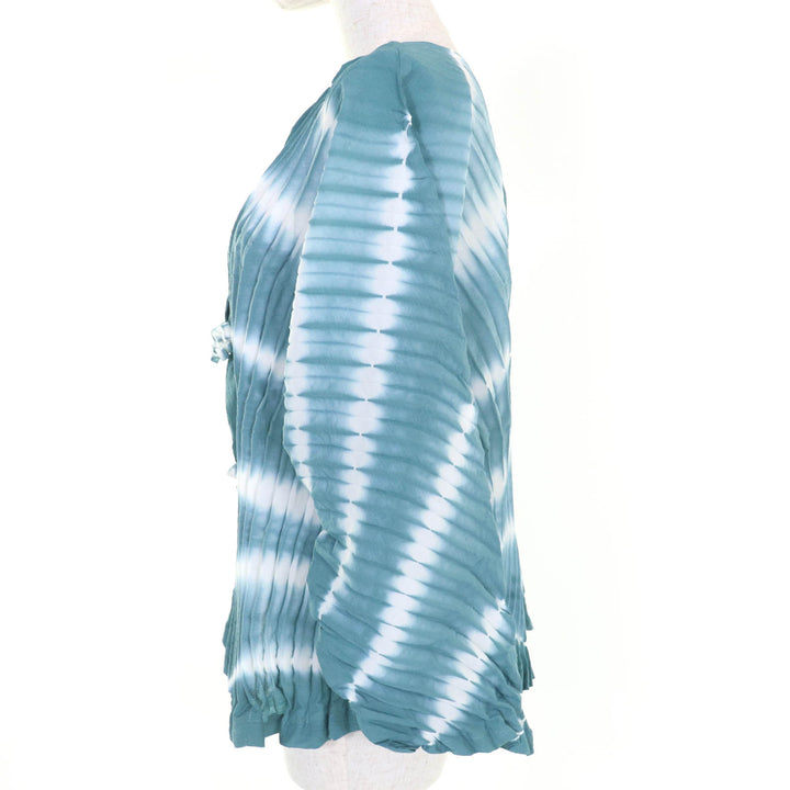 極美品☆ISSEY MIYAKE イッセイミヤケ 21SS IM12FO607 プリーツ加工 長袖 カーディガン グリーン系 2 日本製 正規品 レディース