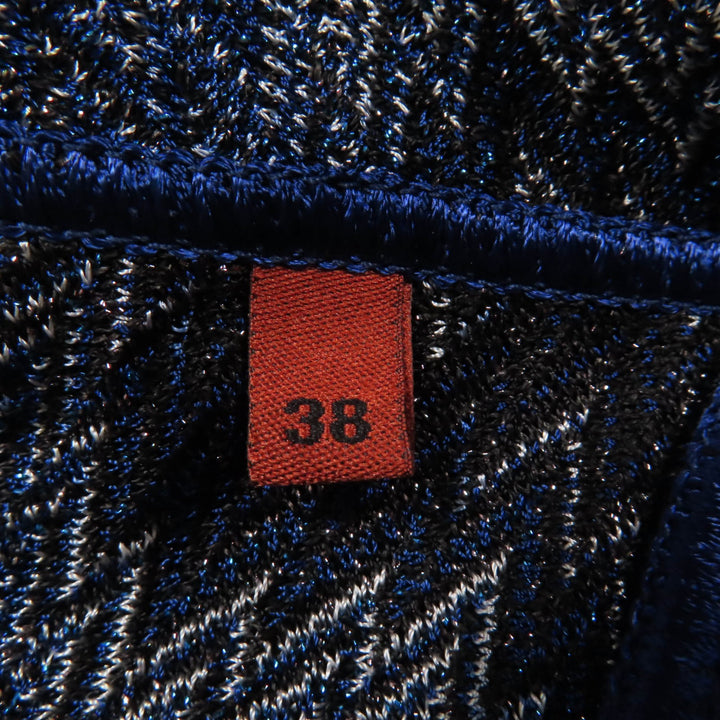 未使用品☆Missoni ミッソーニ ジグザグ柄 大判ストール付き 長袖 ニット カーディガン ブルー系 38 イタリア製 正規品 レディース