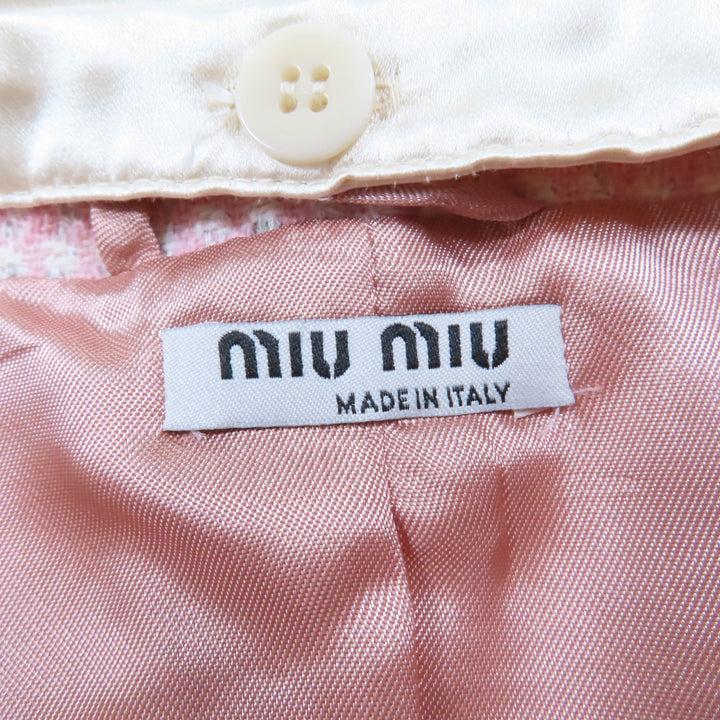 極美品☆MIUMIU ミュウミュウ 2021年製 MH1732 クロップド丈 スパンコール装飾 ツイード ジャケット ピンク 36 伊製 正規品 レディース