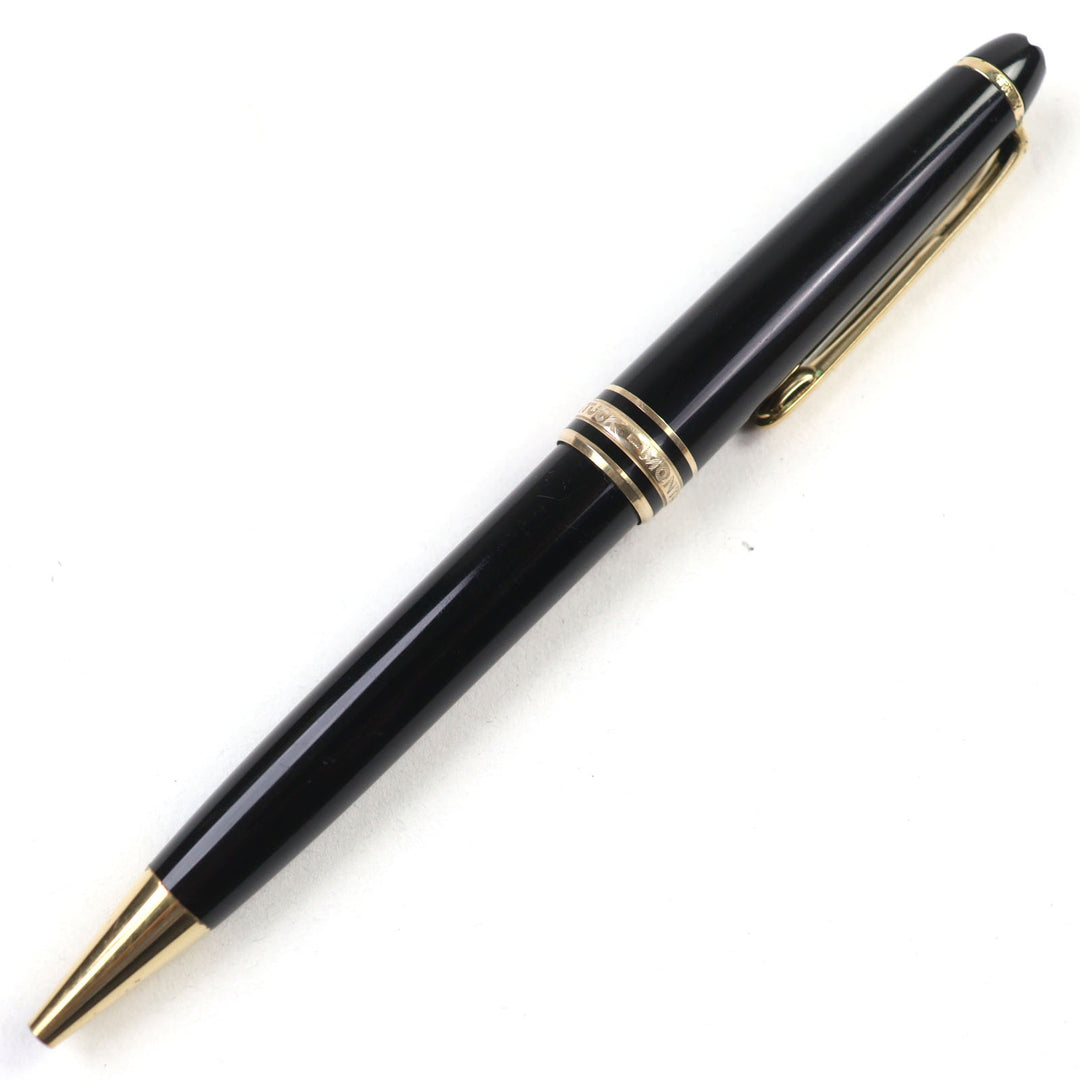 良品○MONTBLANC モンブラン マイスターシュテュック クラシック ロゴ刻印 ホワイトスター ツイスト式 ボールペン ブラック ゴールド
