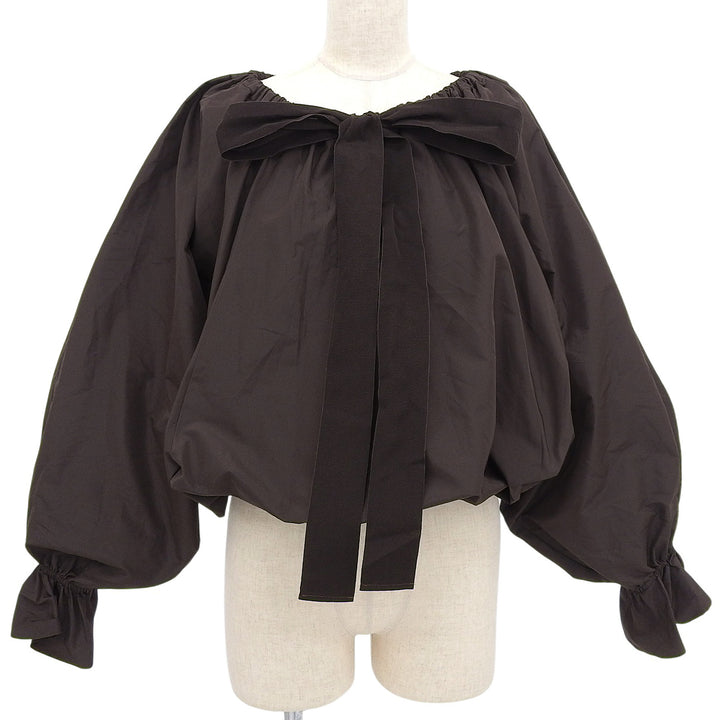 極美品▲PATOU パトゥ 21AA4-T0026-11 パフ・キャンディースリーブ グログランリボン 長袖 ブラウス ブラウン 34 正規品 レディース