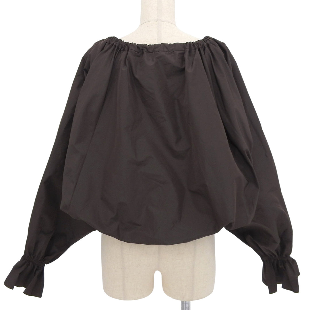 極美品▲PATOU パトゥ 21AA4-T0026-11 パフ・キャンディースリーブ グログランリボン 長袖 ブラウス ブラウン 34 正規品 レディース
