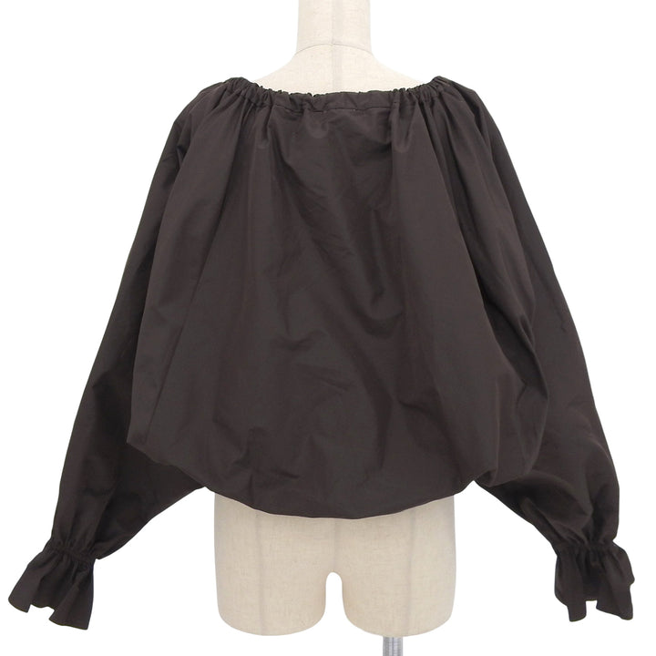 極美品▲PATOU パトゥ 21AA4-T0026-11 パフ・キャンディースリーブ グログランリボン 長袖 ブラウス ブラウン 34 正規品 レディース