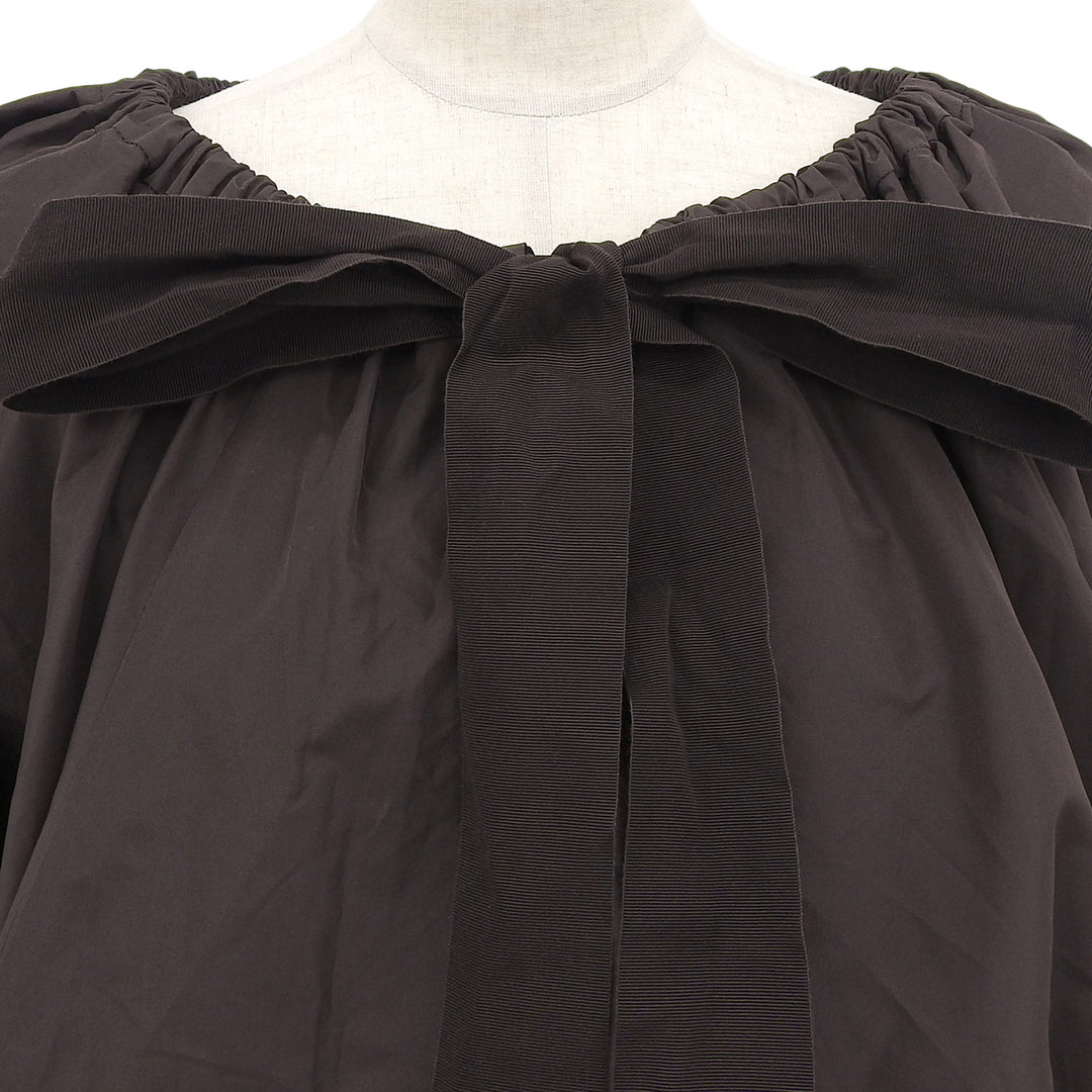 極美品▲PATOU パトゥ 21AA4-T0026-11 パフ・キャンディースリーブ グログランリボン 長袖 ブラウス ブラウン 34 正規品 レディース