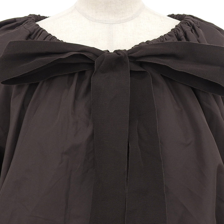 極美品▲PATOU パトゥ 21AA4-T0026-11 パフ・キャンディースリーブ グログランリボン 長袖 ブラウス ブラウン 34 正規品 レディース