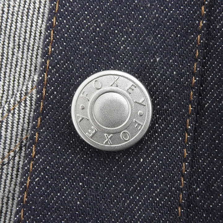極美品▲FOXEY フォクシー 2024年製 44222 Winston Jacket コットン 襟ビジュー付 デニムジャケット インディゴブルー 38 日本製 正規品