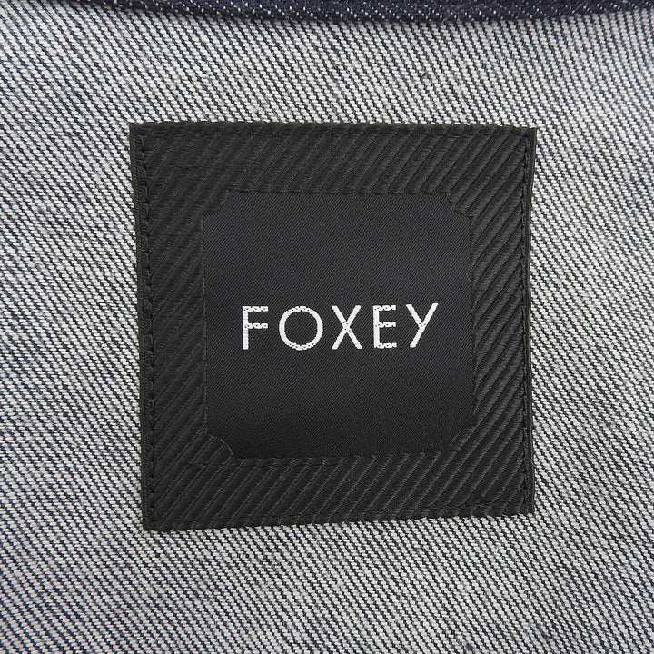 極美品▲FOXEY フォクシー 2024年製 44222 Winston Jacket コットン 襟ビジュー付 デニムジャケット インディゴブルー 38 日本製 正規品
