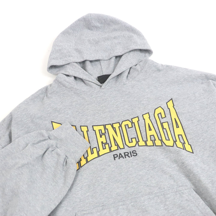 極美品□BALENCIAGA バレンシアガ 24AW 807999 BOXING LINED HOODIE コットン100％ クラックロゴ プルオーバー パーカー グレー L メンズ