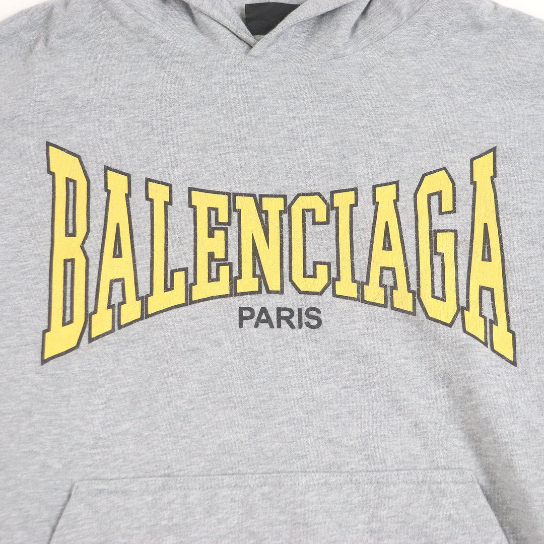 極美品□BALENCIAGA バレンシアガ 24AW 807999 BOXING LINED HOODIE コットン100％ クラックロゴ プルオーバー パーカー グレー L メンズ