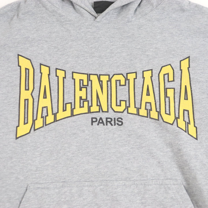極美品□BALENCIAGA バレンシアガ 24AW 807999 BOXING LINED HOODIE コットン100％ クラックロゴ プルオーバー パーカー グレー L メンズ