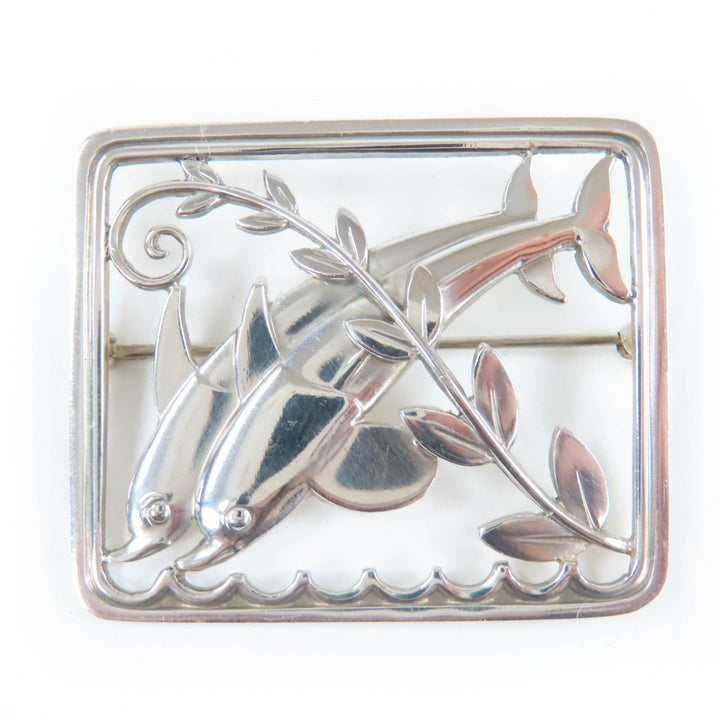 美品☆Georg Jensen ジョージジェンセン 251 925 イルカ ドルフィン リーフ ブローチ アクセサリー シルバー 重量11.1g レディース
