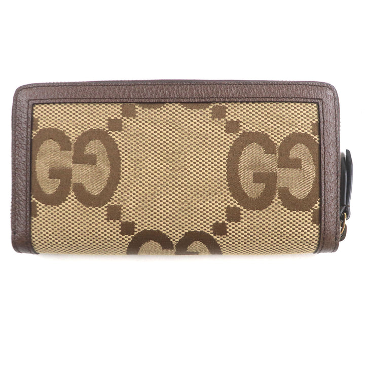極美品▼GUCCI グッチ 658634 バンブー ジャンボ GG レザー使い ラウンドファスナー ロングウォレット 長財布 ベージュ ブラウン 箱付き