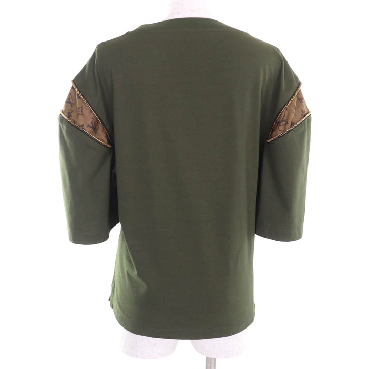 極美品★LOUIS VUITTON ルイヴィトン 23AW コットン100％ モノグラム チェーン装飾 ZIPデザイン 半袖Ｔシャツ カーキ XL　伊製 正規品