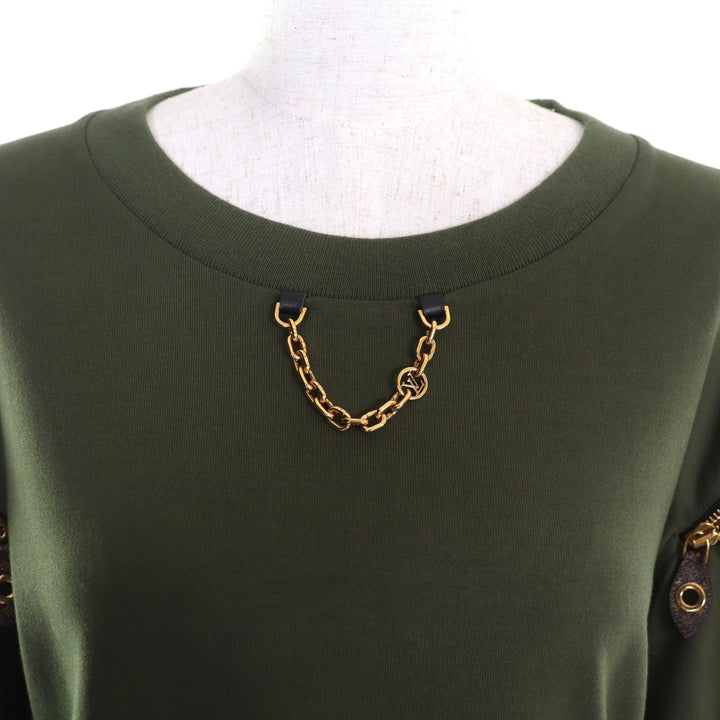 極美品★LOUIS VUITTON ルイヴィトン 23AW コットン100％ モノグラム チェーン装飾 ZIPデザイン 半袖Ｔシャツ カーキ XL　伊製 正規品