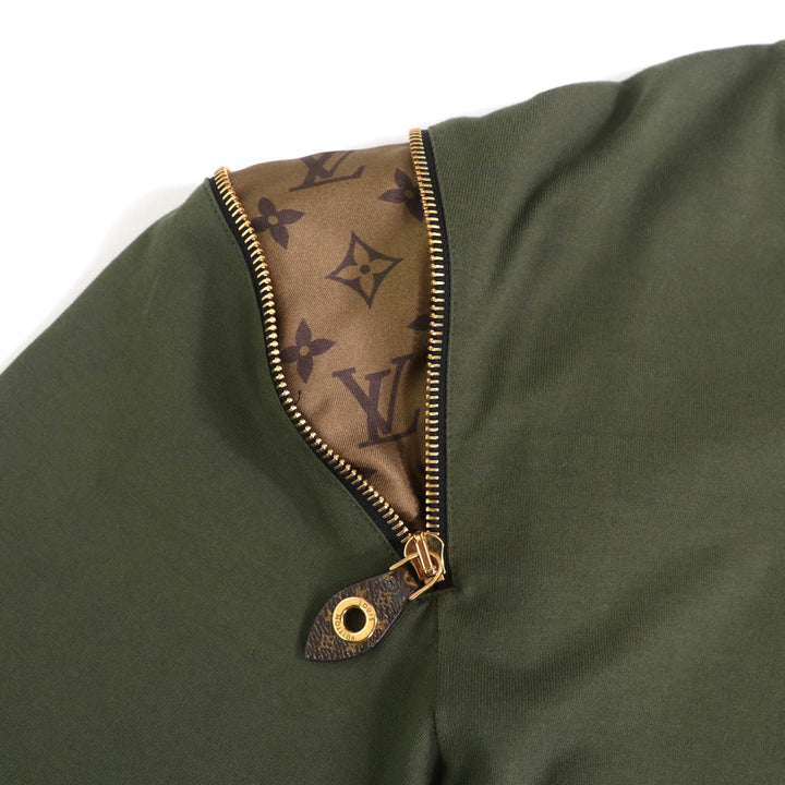 極美品★LOUIS VUITTON ルイヴィトン 23AW コットン100％ モノグラム チェーン装飾 ZIPデザイン 半袖Ｔシャツ カーキ XL　伊製 正規品