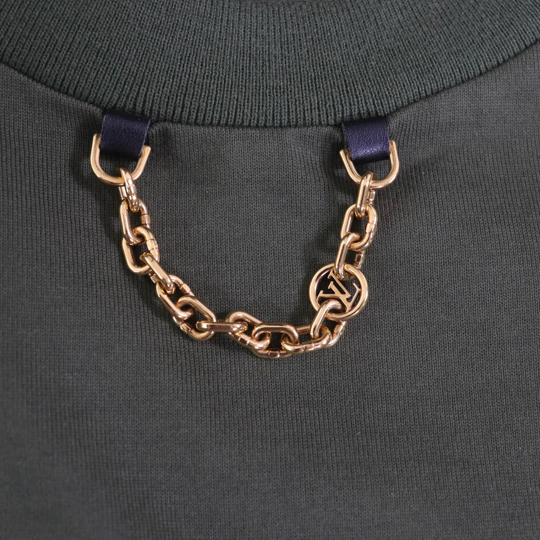 極美品★LOUIS VUITTON ルイヴィトン 23AW コットン100％ モノグラム チェーン装飾 ZIPデザイン 半袖Ｔシャツ カーキ XL　伊製 正規品
