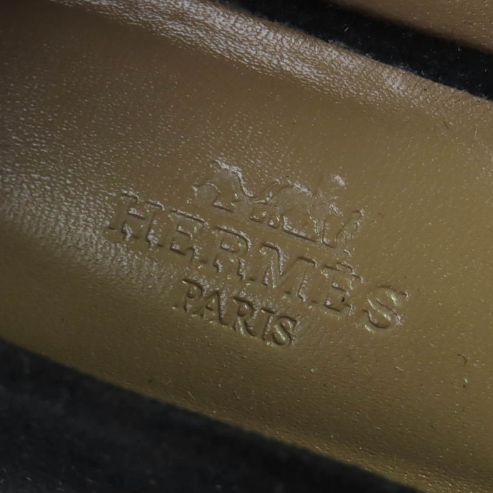 極美品★HERMES エルメス ビルバオ ゴールド金具 ケリーバックル スクエアトゥ スウェードレザー フラット パンプス ブラック 35.5 箱付