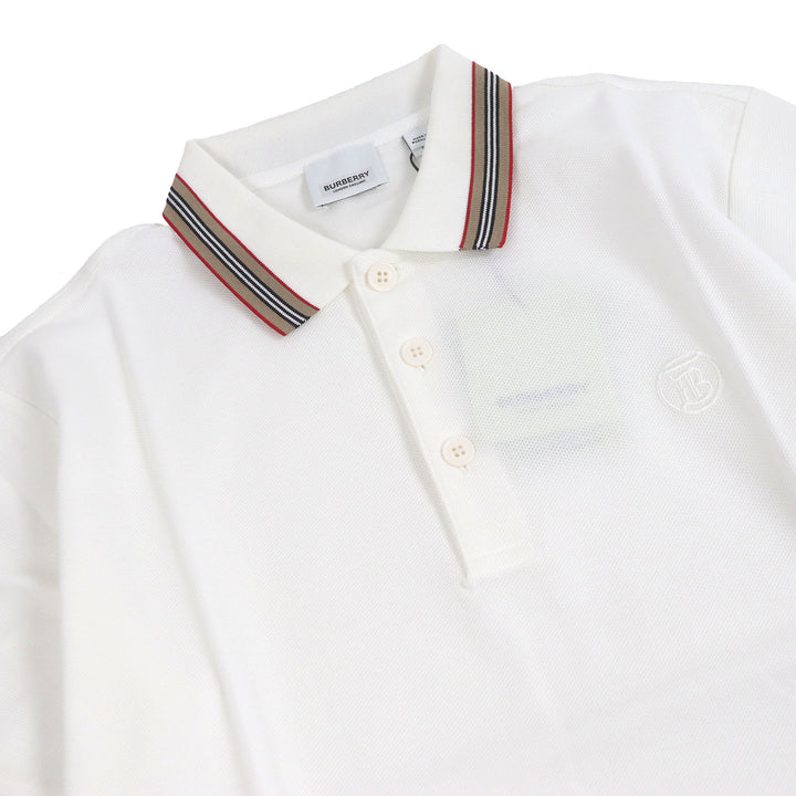 未使用品□BURBERRY バーバリー 8056225 コットン100％ TBロゴ刺繍 エンブロイダリー 半袖ポロシャツ カットソー ホワイト XS 正規品