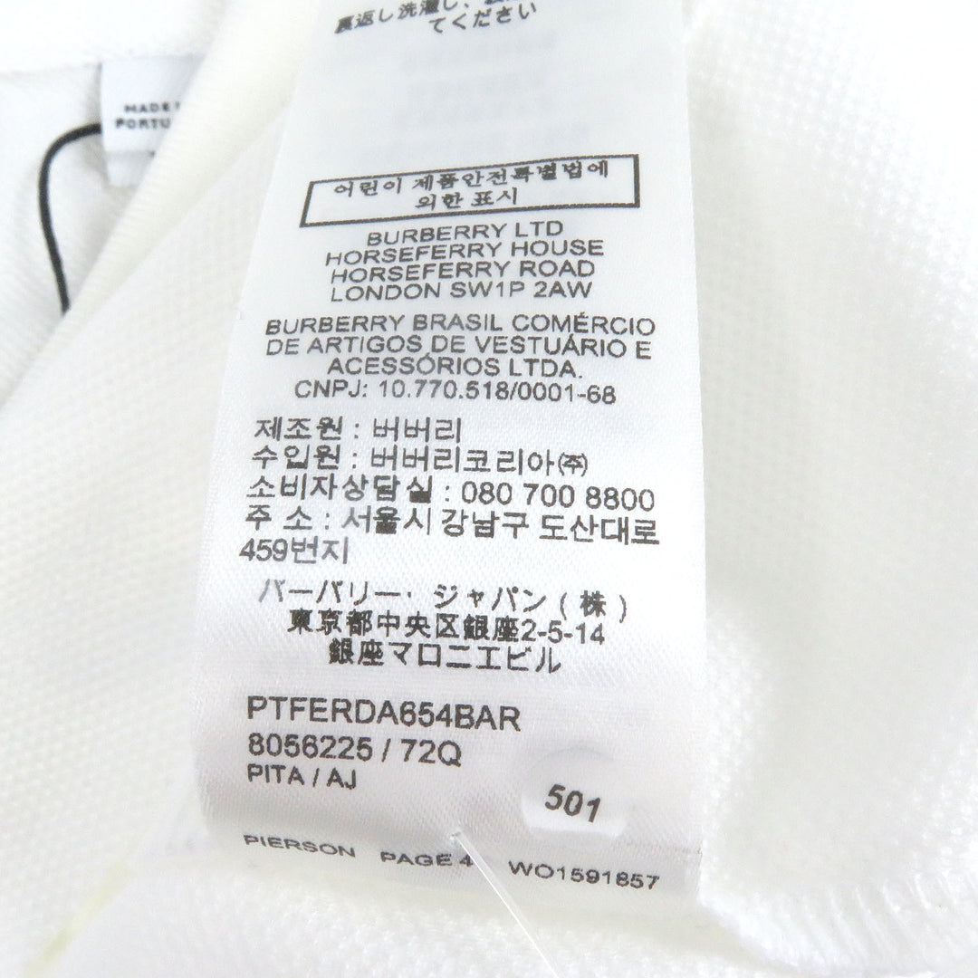 未使用品□BURBERRY バーバリー 8056225 コットン100％ TBロゴ刺繍 エンブロイダリー 半袖ポロシャツ カットソー ホワイト XS 正規品