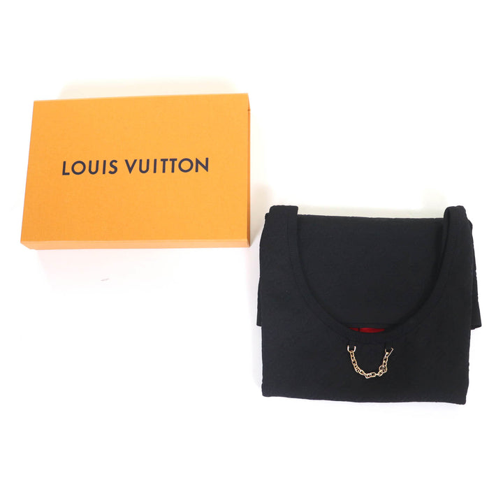 極美品★LOUIS VUITTON ルイヴィトン 2022年製 シルク混 チェーン付 モノグラム柄 サイドライン ノースリ タンクトップ M 箱付 黒 赤