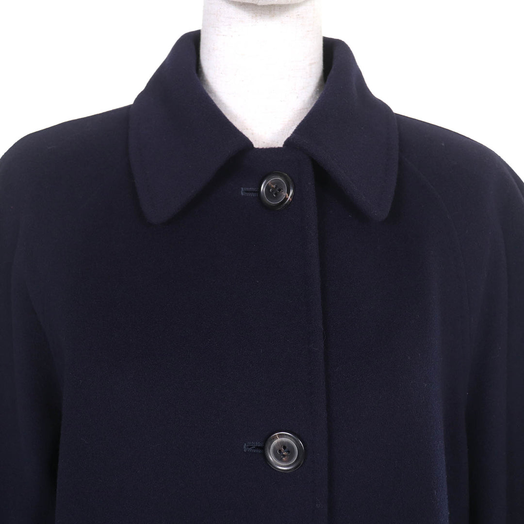 美品△Herno ヘルノ ウール カシミヤ 裏地シルク100％・スカーフ柄 シングル ロング コート ネイビー 40 イタリア製 レディース