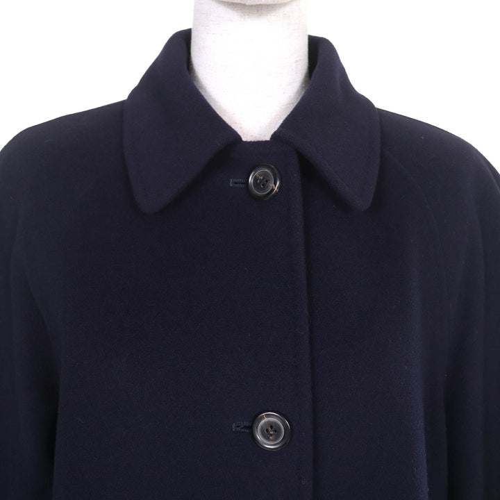 美品△Herno ヘルノ ウール カシミヤ 裏地シルク100％・スカーフ柄 シングル ロング コート ネイビー 40 イタリア製 レディース