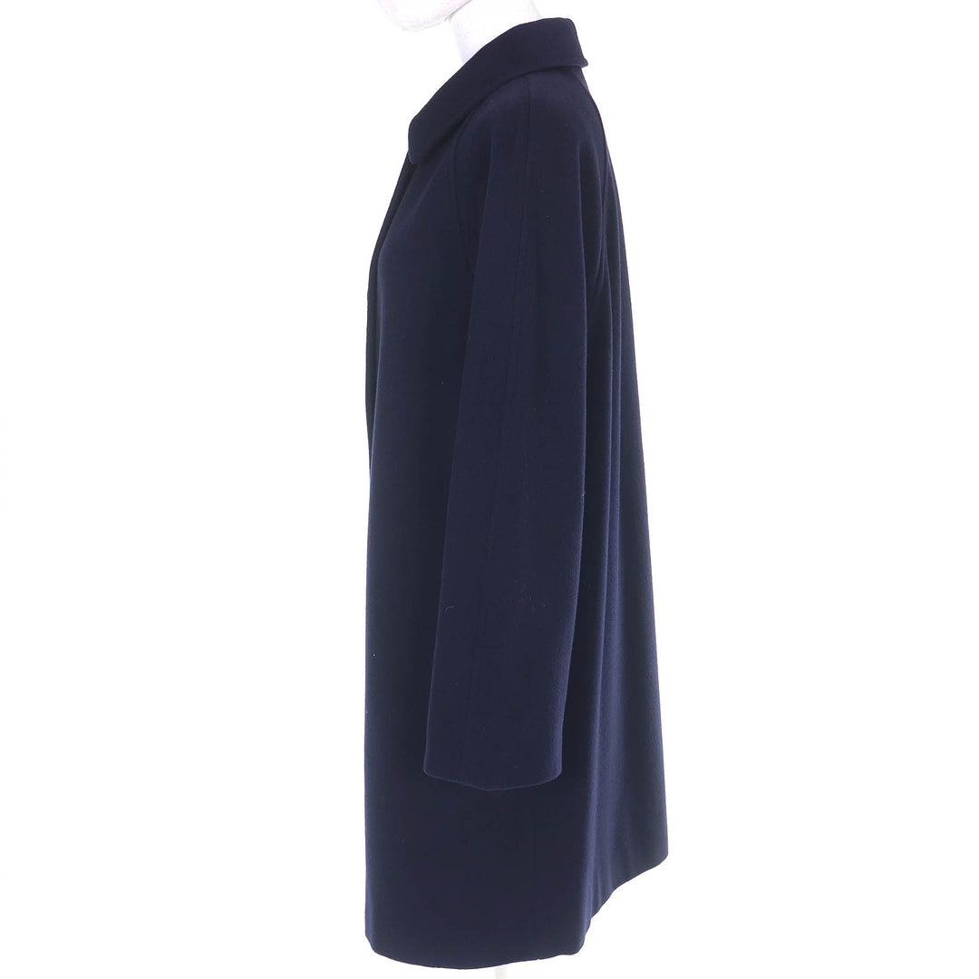 美品△Herno ヘルノ ウール カシミヤ 裏地シルク100％・スカーフ柄 シングル ロング コート ネイビー 40 イタリア製 レディース