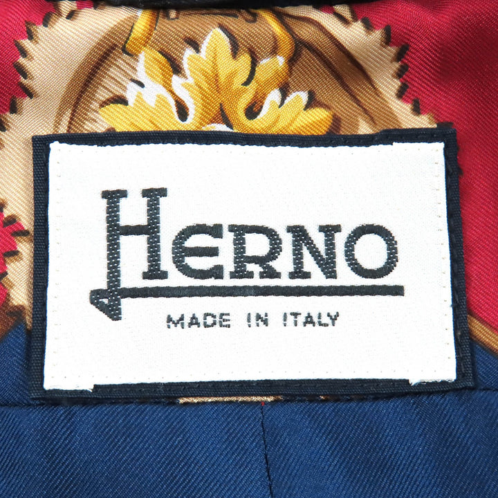 美品△Herno ヘルノ ウール カシミヤ 裏地シルク100％・スカーフ柄 シングル ロング コート ネイビー 40 イタリア製 レディース