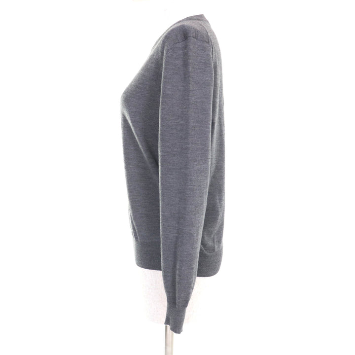 美品★BALENCIAGA バレンシアガ ウール100％ バックロゴ クルーネック 長袖 ニット セーター グレー XS イタリア製 正規品 レディース