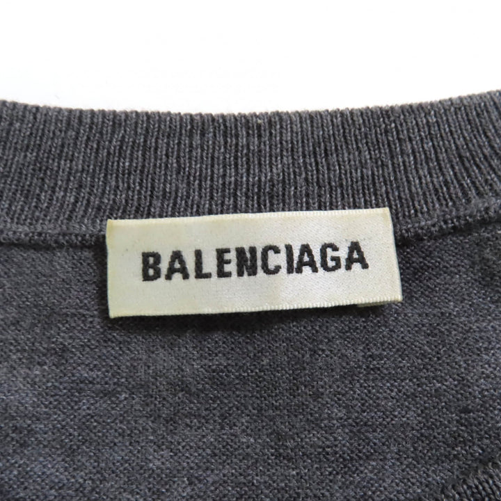 美品★BALENCIAGA バレンシアガ ウール100％ バックロゴ クルーネック 長袖 ニット セーター グレー XS イタリア製 正規品 レディース