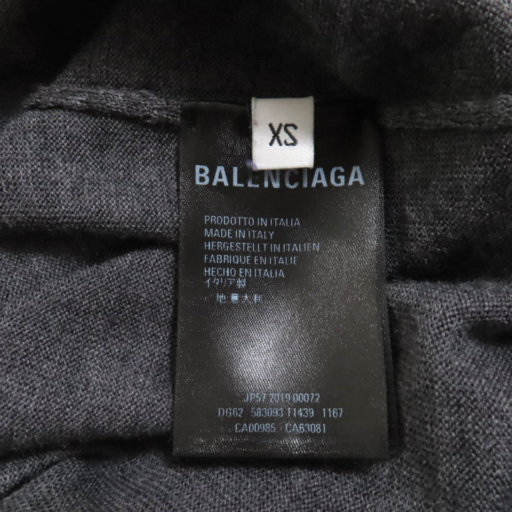 美品★BALENCIAGA バレンシアガ ウール100％ バックロゴ クルーネック 長袖 ニット セーター グレー XS イタリア製 正規品 レディース