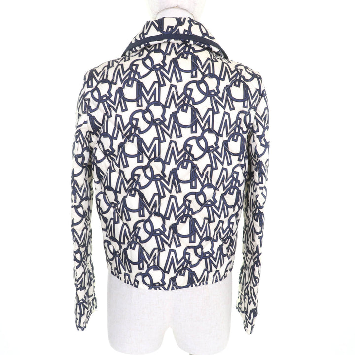 極美品★MONCLER モンクレール AIN ロゴ総柄 ロゴワッペン付 キルティング ダウンジャケット アイボリー ネイビー 0 伊製 レディース