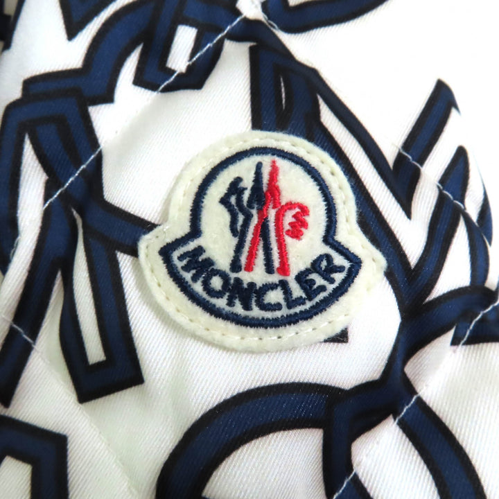 極美品★MONCLER モンクレール AIN ロゴ総柄 ロゴワッペン付 キルティング ダウンジャケット アイボリー ネイビー 0 伊製 レディース
