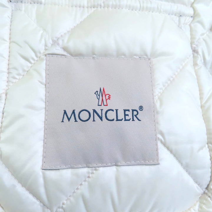 極美品★MONCLER モンクレール AIN ロゴ総柄 ロゴワッペン付 キルティング ダウンジャケット アイボリー ネイビー 0 伊製 レディース
