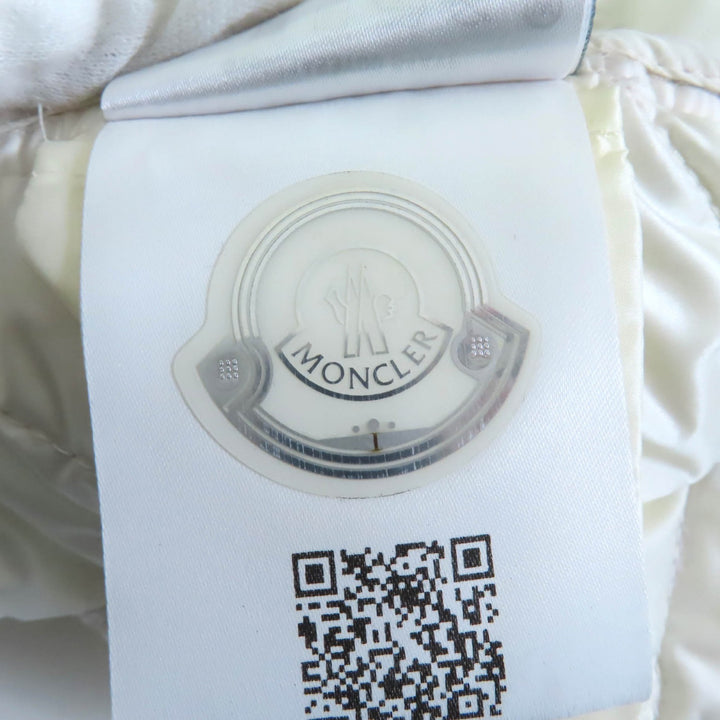 極美品★MONCLER モンクレール AIN ロゴ総柄 ロゴワッペン付 キルティング ダウンジャケット アイボリー ネイビー 0 伊製 レディース