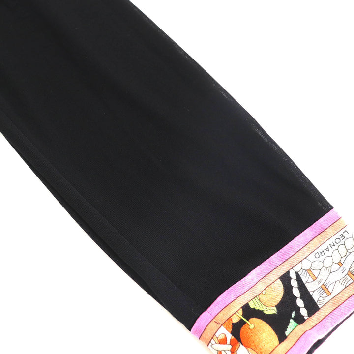 美品★LEONARD FASHION レオナール ファッション コットン100％ 花柄 袖シースルー切替 ワンピース チュニック ブラック L 日本製