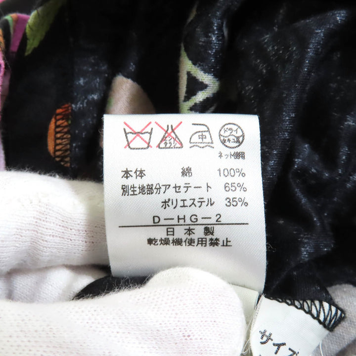 美品★LEONARD FASHION レオナール ファッション コットン100％ 花柄 袖シースルー切替 ワンピース チュニック ブラック L 日本製