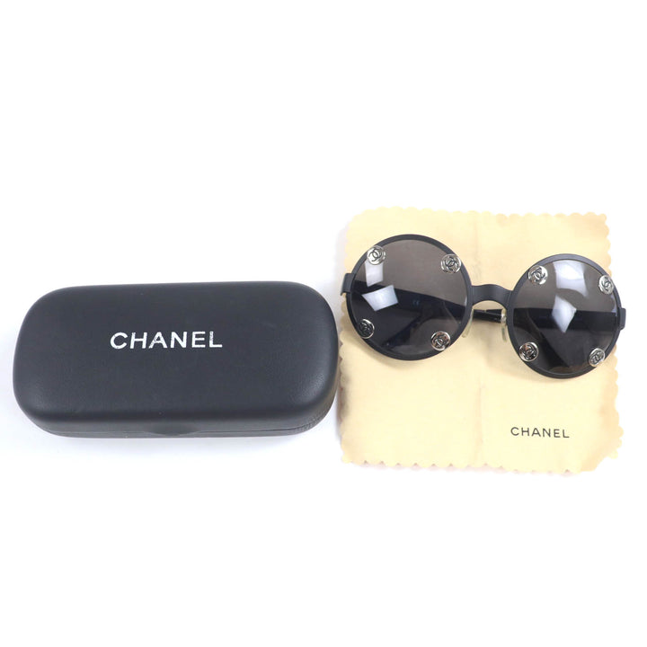 極美品☆CHANEL シャネル ヴィンテージ 08841 ココマーク ラウンド サングラス マットブラック ケース付き 伊製 レディース メンズOK