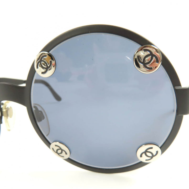極美品☆CHANEL シャネル ヴィンテージ 08841 ココマーク ラウンド サングラス マットブラック ケース付き 伊製 レディース メンズOK