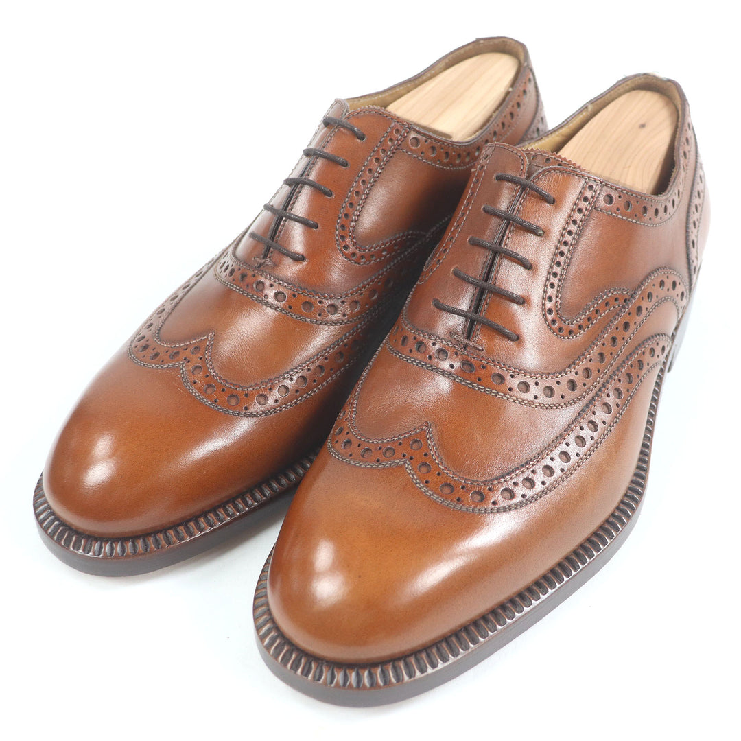 未使用品□FRANCESCO BENIGNO フランチェスコ ベニーニョ レザー ウィングチップ パーフォレーション フルブローグ ドレスシューズ　7.5
