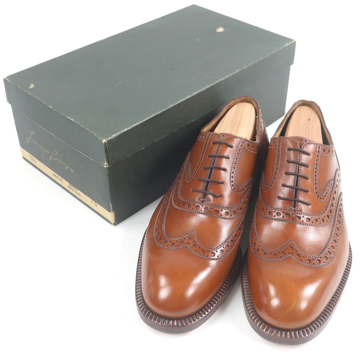 未使用品□FRANCESCO BENIGNO フランチェスコ ベニーニョ レザー ウィングチップ パーフォレーション フルブローグ ドレスシューズ　7.5
