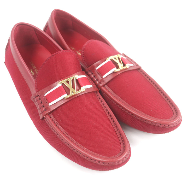 極美品□LOUIS VUITTON ルイヴィトン 2020年製 ホッケンハイムライン キャンバス レザー LVロゴゴールド金具 ローファー 6 イタリア製