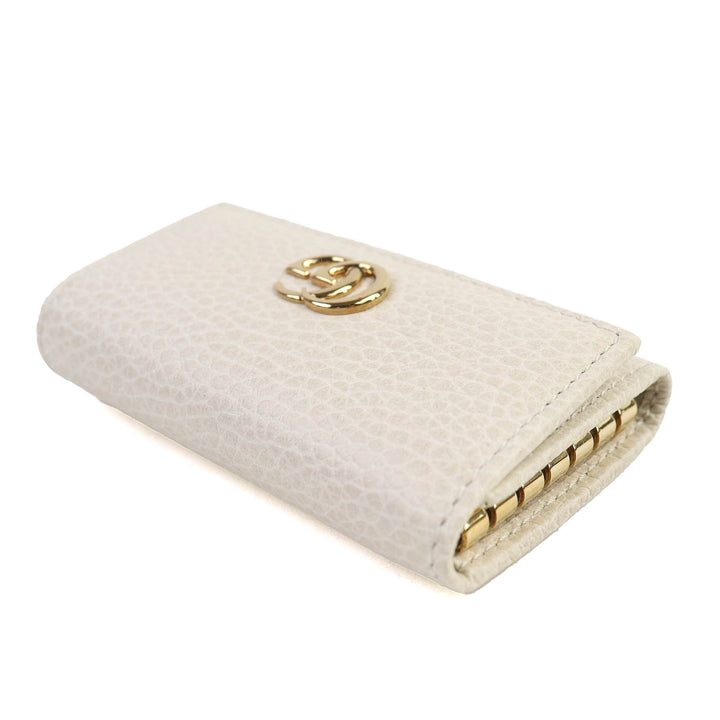 極美品△GUCCI グッチ 456118 ダブルG 6連キーフック レザー キーケース ライトベージュ系 ゴールド金具 箱・保存袋付き 伊製 レディース