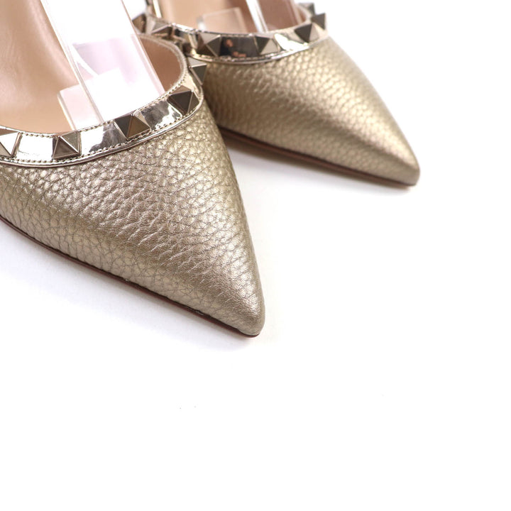 未使用品★Valentino Garavani ヴァレンティノガラヴァーニ ロックスタッズ付 アンクルストラップ レザー パンプス ブロンズ 35 袋付